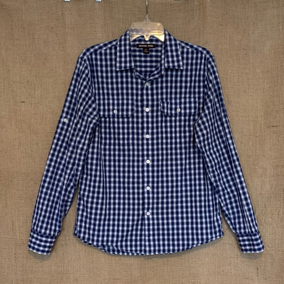 MICHAEL KORS Men’s Casual Shirt Blue White Plaid M - Picture 2 of 5